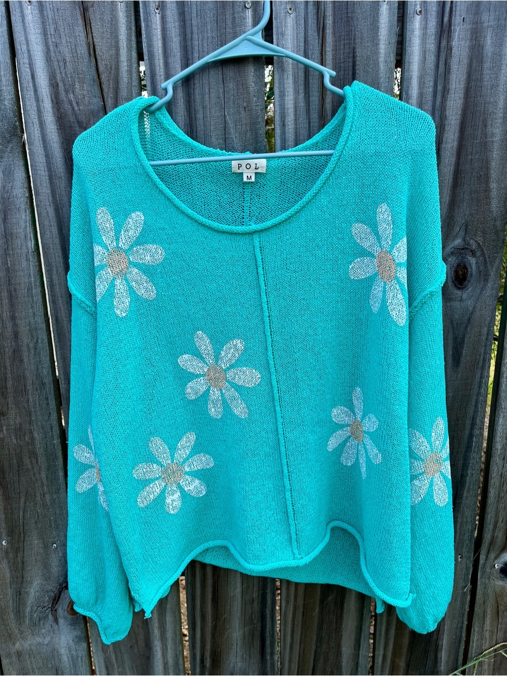 POL Turquoise Floral Daisy Knit Sweater